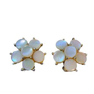 MARHILL Goldtone Clip On Earrings Vintage Mother of Pearl Round Cluster Jewelry